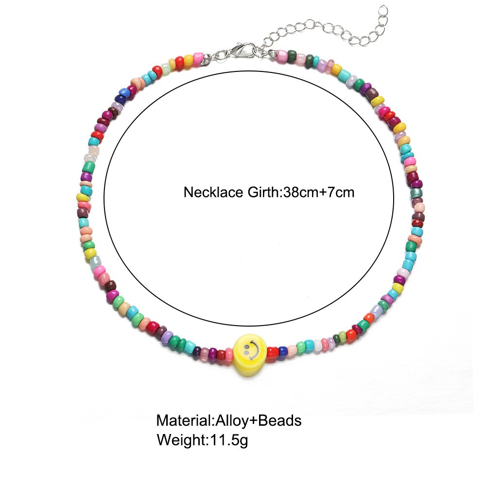 Simple Choker Necklaces Smiley Women Chain Ladies Seed Beads Pendant Girls Jewelry Colorful Trendy Korean Collares