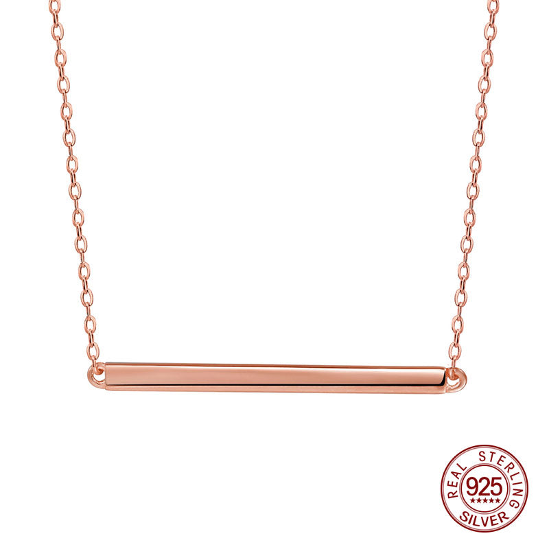 Simple Classic 925 Sterling Silver Necklaces Fashion Square Stick long Strip Link Necklace Pendant for Women Girl Jewelry zk30