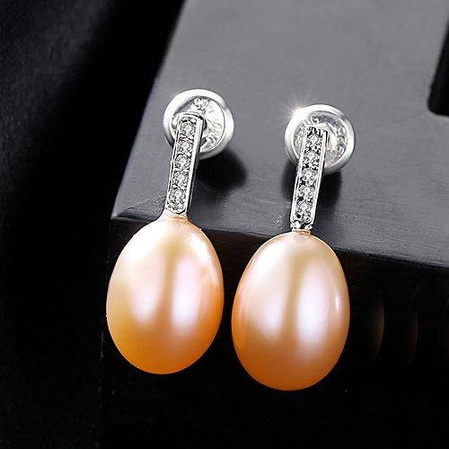 Simple Classic Earrings 925 silver jewelry Pearl Earrings 8-9mm Natural Pearl from China Daily Wear Box Free