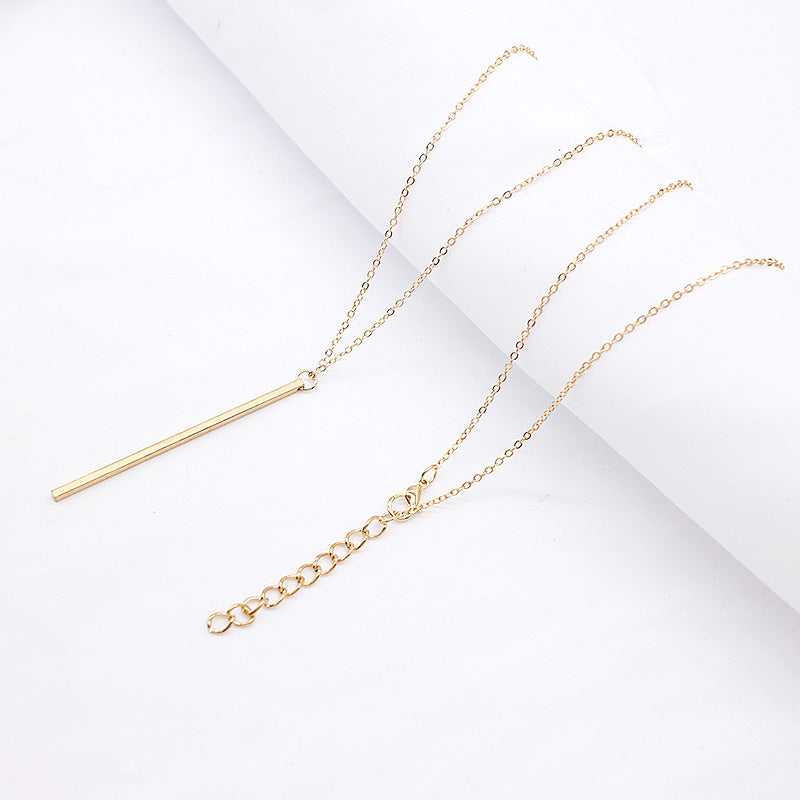 Simple Classic fashion Stick Pendant Necklace Hollow Girl Long Link Chain Square Copper Necklaces long Strip Jewelry for women