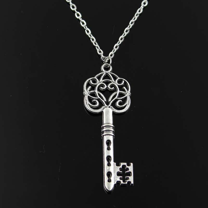 Simple Classic fashion vintage skeleton key Antique Silver Pendant Girl Short Long Chain Necklaces Jewelry for women
