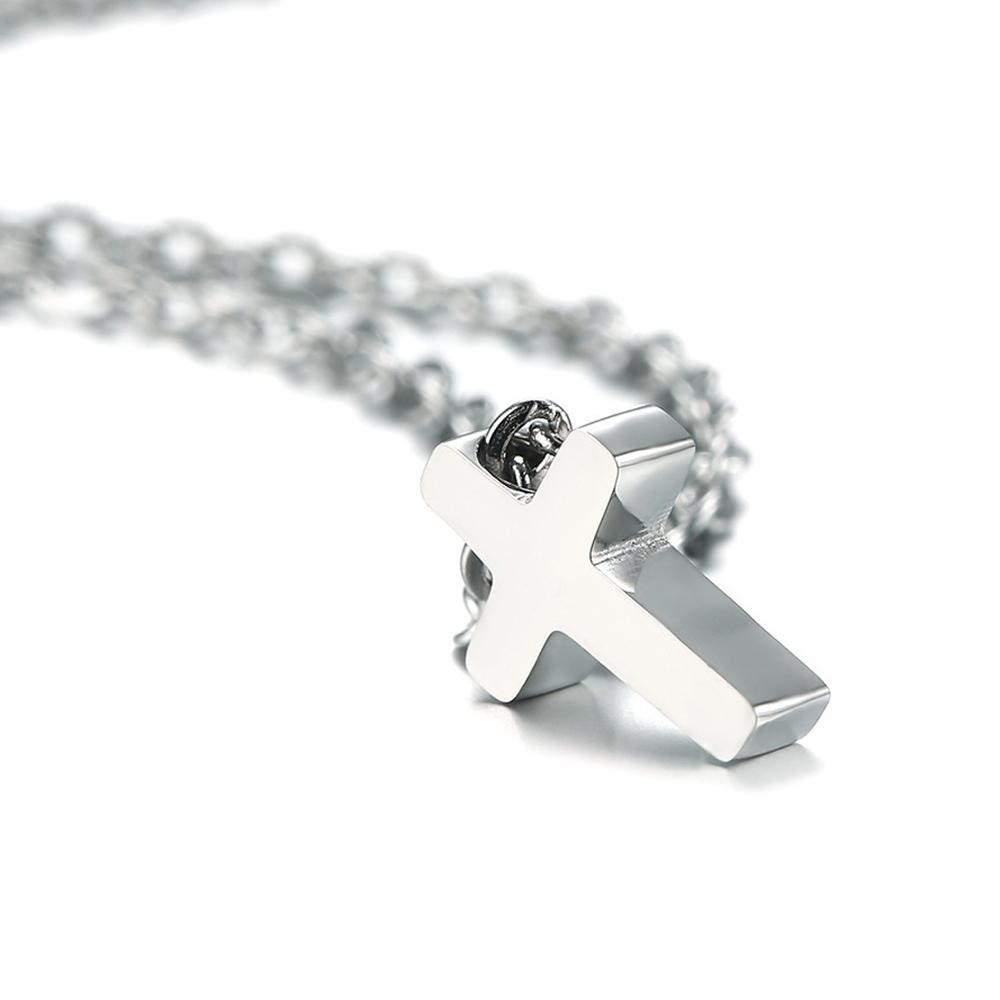 Simple Cross Pendant Necklace Silver Rose Gold Color Stainless Steel Small Pendant Saints Belief Catholics Men Women Jewelry