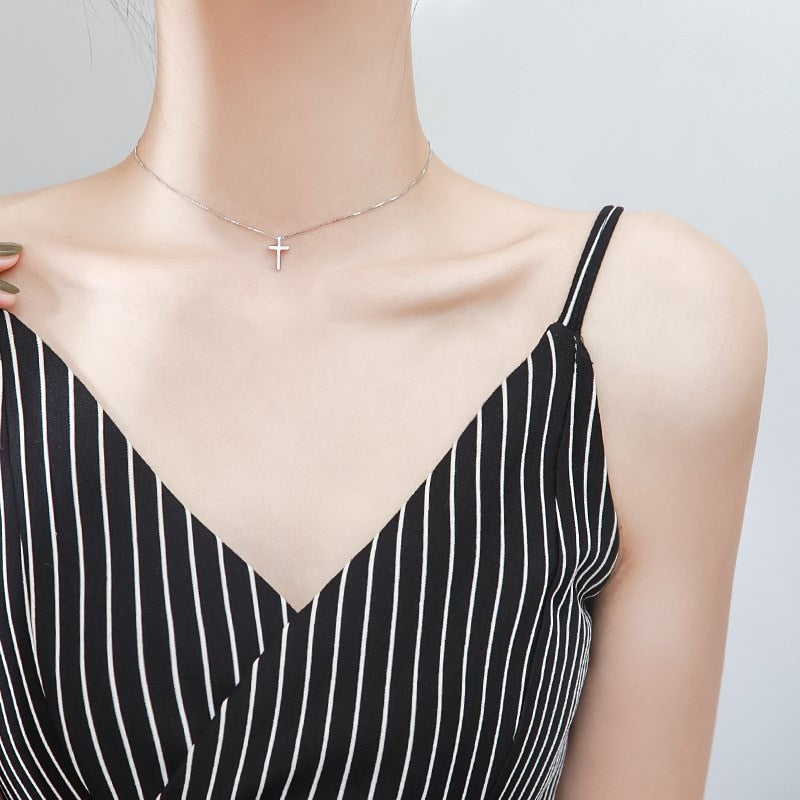 Simple Cross Pendants Necklaces Women Silver Color Chain Choker Necklace Female Bohemian Metal Jewelry Bijoux Collares