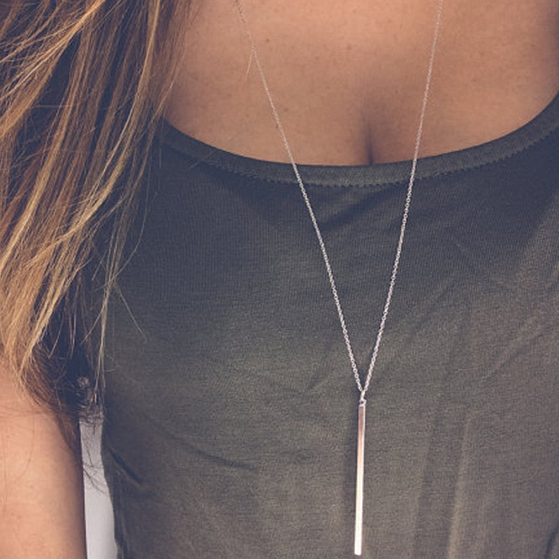Simple Delicate Fine Bar Necklaces & Pendants Long Rod Necklace Fashion Summer Jewellery Gold/Silver Color Collier Femme