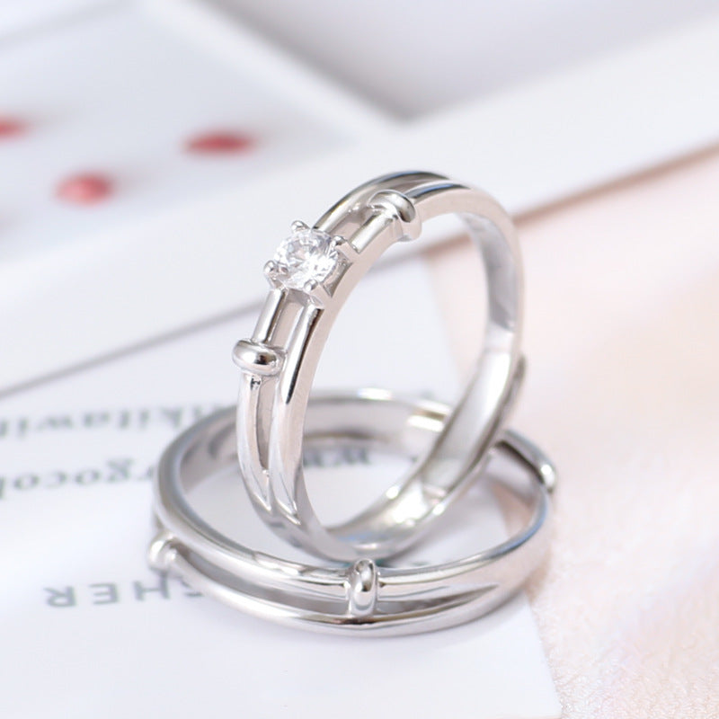 Simple Design 100% 925 Sterling Sliver Zircon Adjutable Couple Rings for Women Man Trendy lover Wedding Valentine Finger Ring