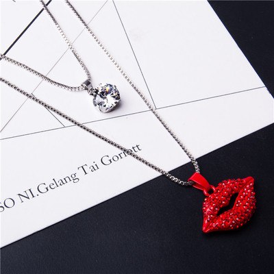 Simple Design Cylindrical Crystal Pendant Necklace Silver Double Chains AAA Zircon Necklace Long Women Sweater Chain