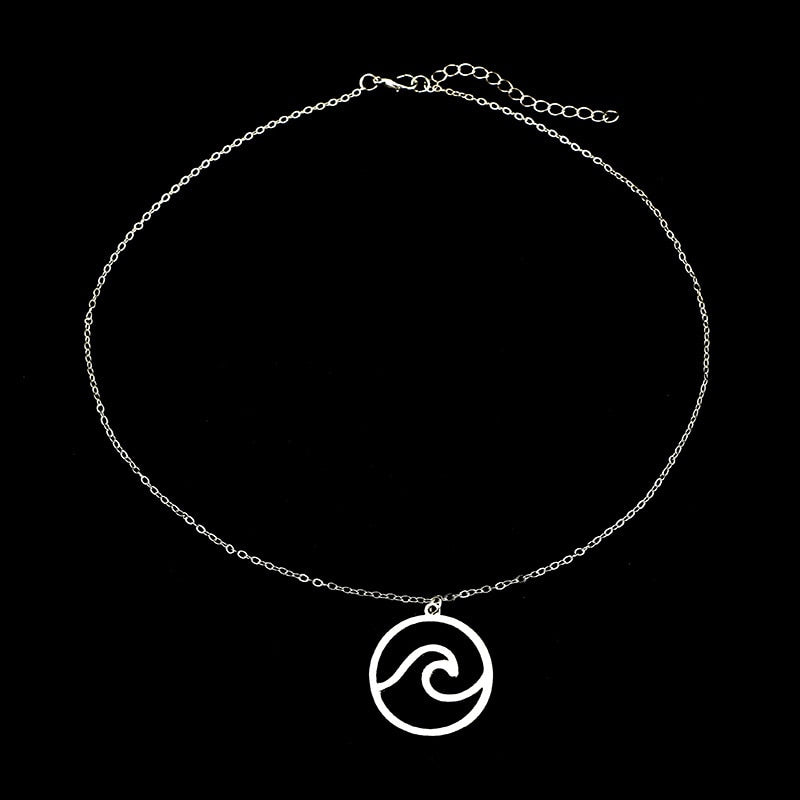 Simple Design Silver Color Hollow Circle Sea Wave Pendant Necklace for Women Long Chain Collares Round Necklace Surfing Jewelry