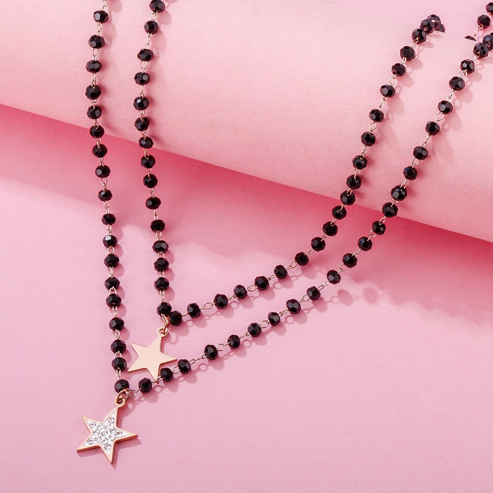 Simple Double Layer Stars Collarbone Necklace Women's Charming Crystal Gold Silvery Choker Chain Female Jewelry Gifts
