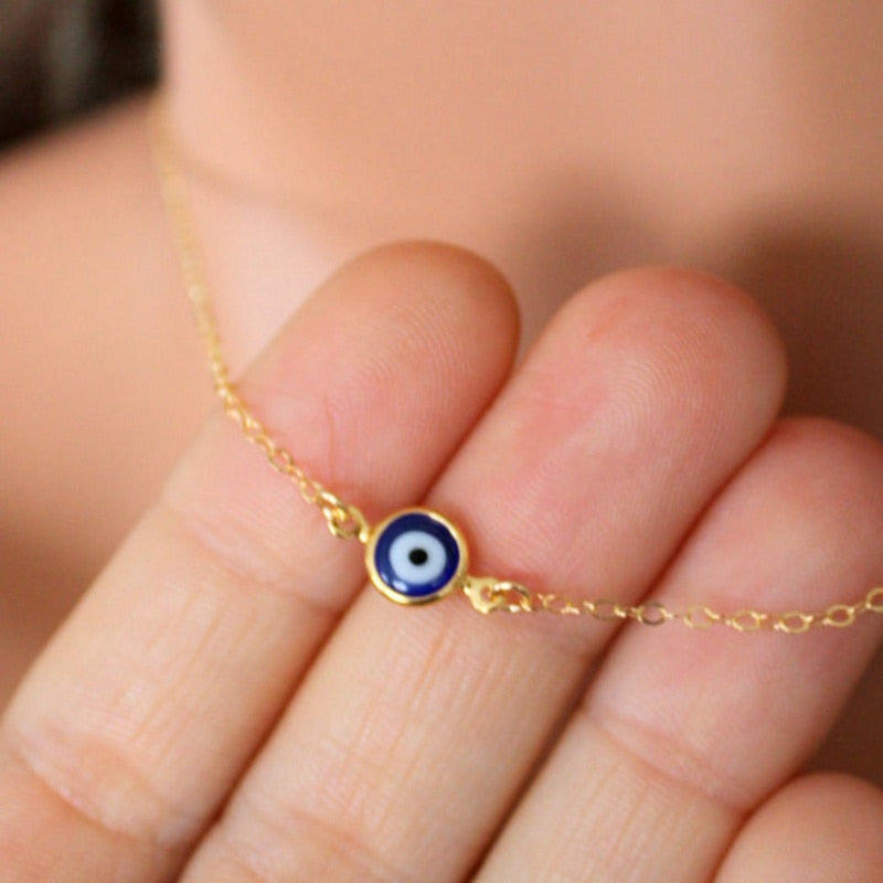 Simple Evil Eye Thin Pendant Women Jewelry Necklace Turkish Lucky  Gold Color Choker Chain Female Daily Minimalist Gifts