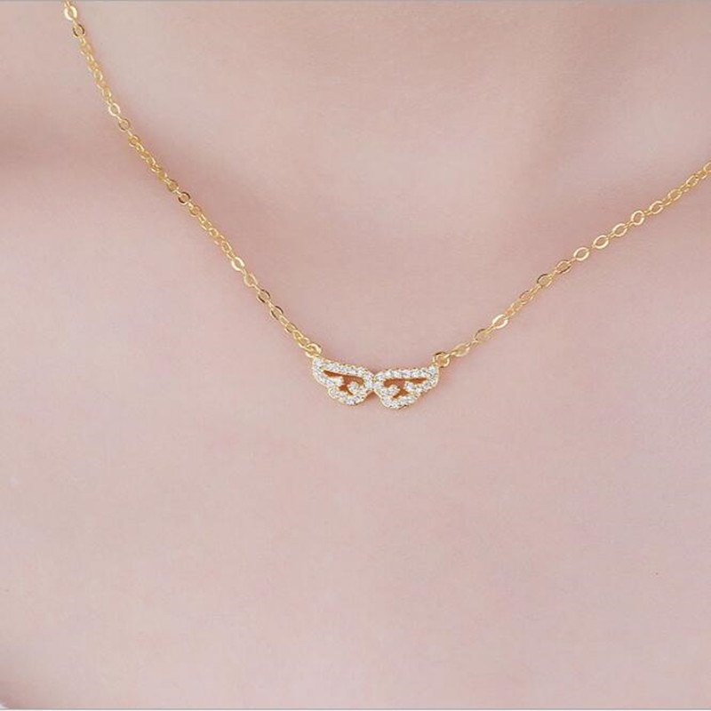 Simple Exquisite 925 Sterling Silver Fashion Jewelry Angel Wings Micro-inlaid Zircon Crystal Female Pendant Necklace H219