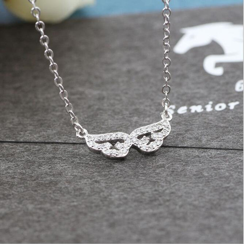 Simple Exquisite 925 Sterling Silver Fashion Jewelry Angel Wings Micro-inlaid Zircon Crystal Female Pendant Necklace H219