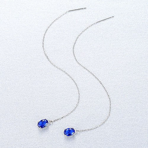 Simple Fashion Earrings Ear Line 925 Sterling Silver Sapphire Stone Fashion Jewelry Simple Wild Anti-allergic Female Earrings