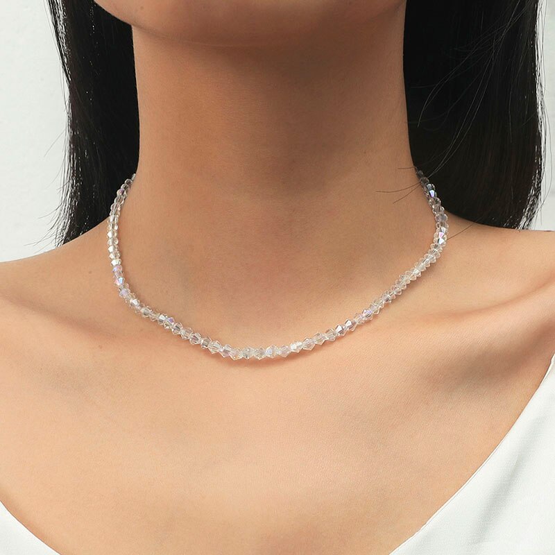 Simple Female Transparent Crystal Beads Handmade Beaded Necklaces For Women Girls OL Style Ladies Party Jewelry Gifts