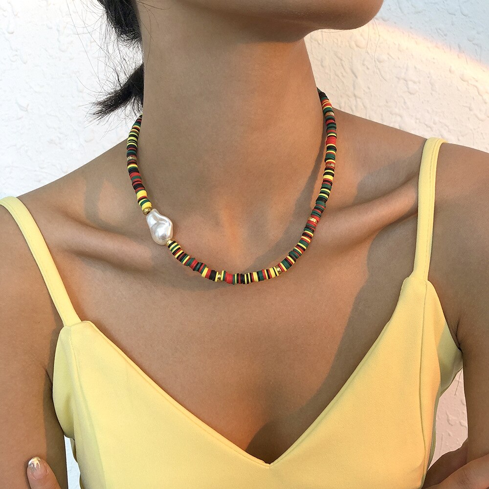 Simple Personality Bohemian Ethnic Colorful Rice Bead Letter Pattern Necklace for Women Girls Vintage Jewelry Gifts
