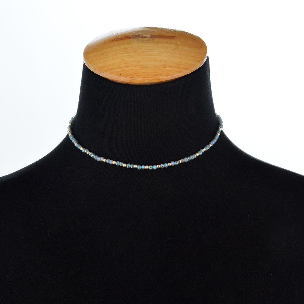 Simple Fashion Women Cute Crystal Choker Necklace Small Beads Necklace Pink Blue Statement Collar Jewelry