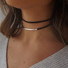 Simple Geometric Double Layers Chokers Necklaces Punk Hollow Black Leather Suede Collar Chocker Necklace Collier Femme