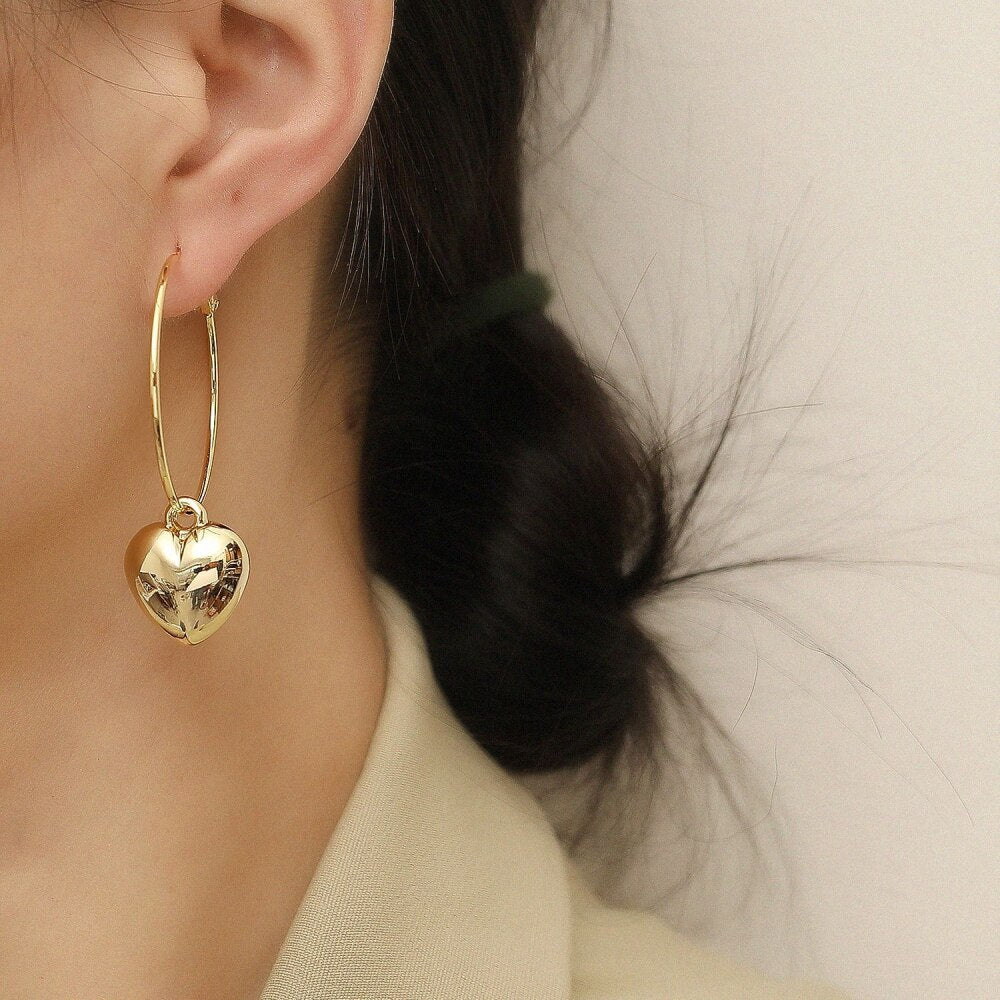 Simple Gold Color Heart Drop Earrings Female Jewelry For Woman Party Wedding Gifts Pendant Hoop  Accessory Korean 2022