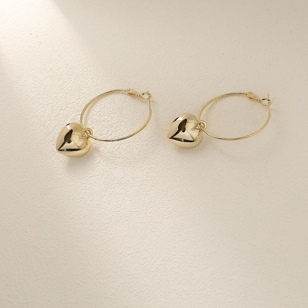 Simple Gold Color Heart Drop Earrings Female Jewelry For Woman Party Wedding Gifts Pendant Hoop  Accessory Korean 2022