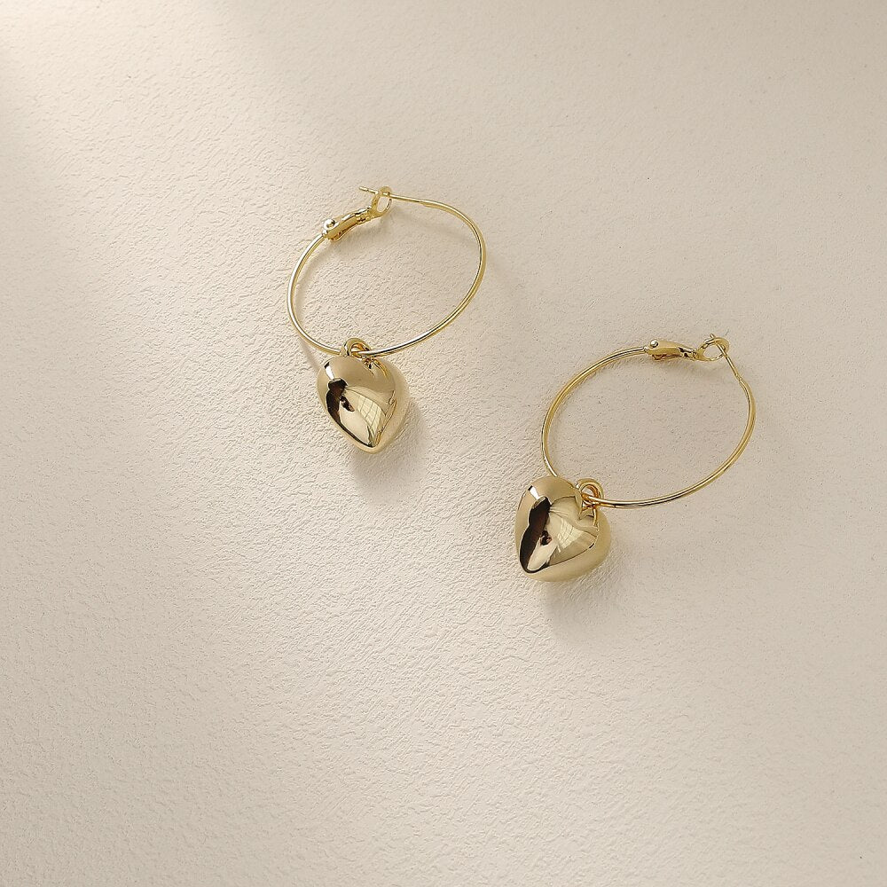 Simple Gold Color Heart Drop Earrings Female Jewelry For Woman Party Wedding Gifts Pendant Hoop  Accessory Korean 2022