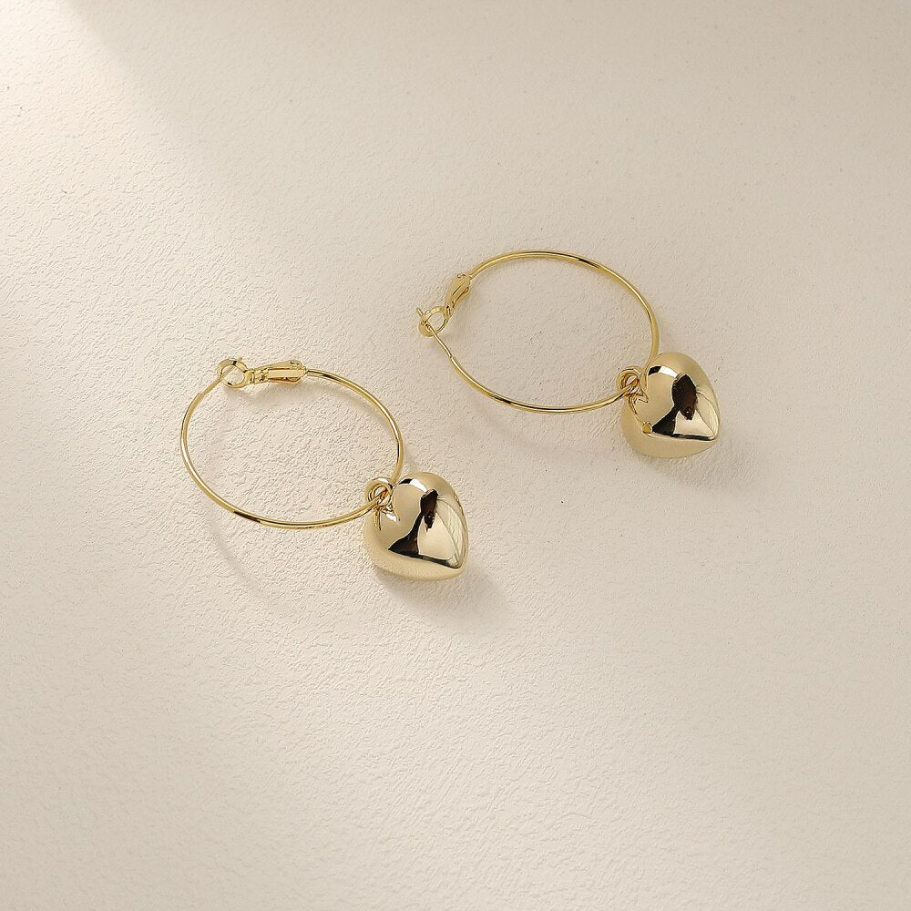 Simple Gold Color Heart Drop Earrings Female Jewelry For Woman Party Wedding Gifts Pendant Hoop  Accessory Korean 2022