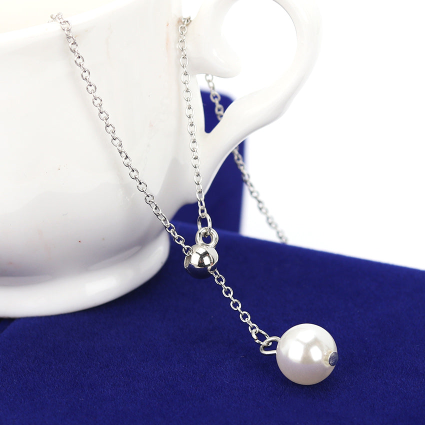 Simple Gold Color Silver Color Chain Adjustable Simulated Pearl Pendant Necklace New Style Jewelry