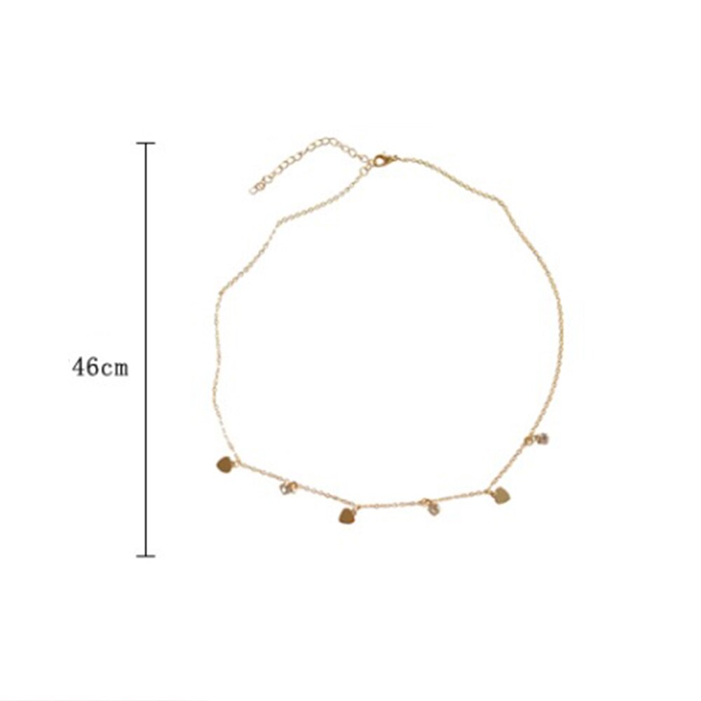 Simple Gold Silver Color Heart Choker Necklace For Women Metal Short Chain Necklaces Bohemia Crystal Pendant Female Jewelry