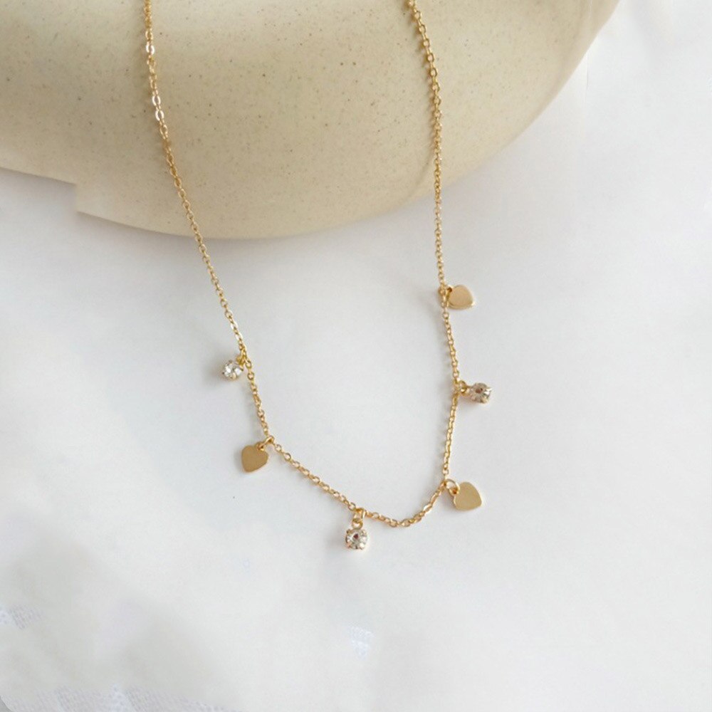 Simple Gold Silver Color Heart Choker Necklace For Women Metal Short Chain Necklaces Bohemia Crystal Pendant Female Jewelry