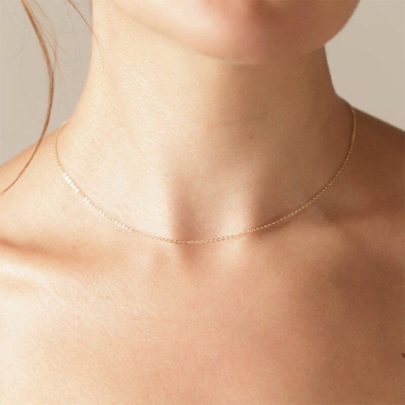 Simple Gold Silver Color Thin Necklace Ladies Minimalist Metal Clavicle Chain Necklaces for Women  Neck Body Jewelry