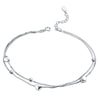 Simple Hearts Balls Two Lines 925 Sterling Silver Bracelet Anklet