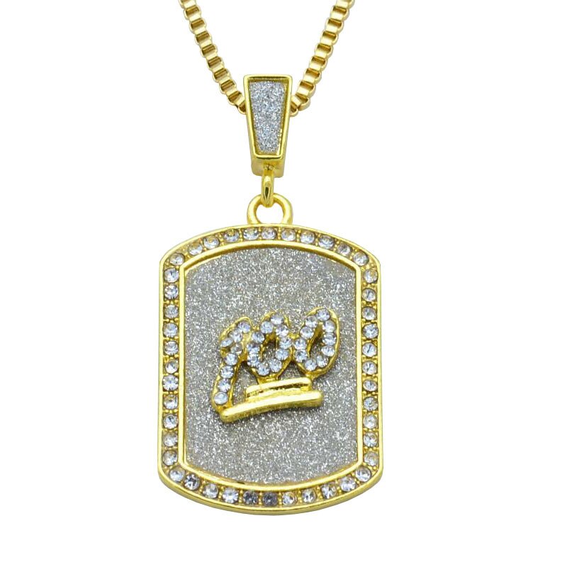 Simple Hip Hop Men's Glitter Necklace Gold Full Rhinestone 100 Points Dog Tag Pendant Jewelry Student Bling Necklaces Jewelry Gi