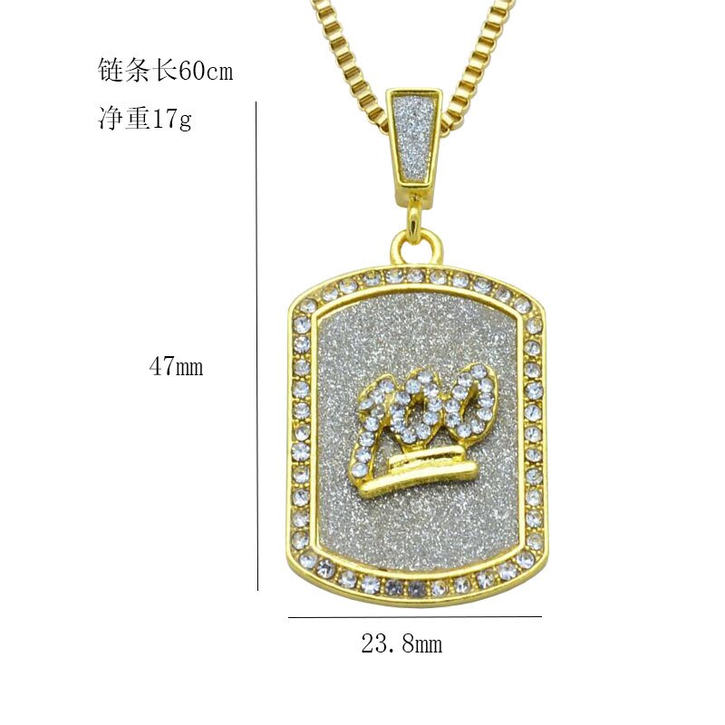 Simple Hip Hop Men's Glitter Necklace Gold Full Rhinestone 100 Points Dog Tag Pendant Jewelry Student Bling Necklaces Jewelry Gi
