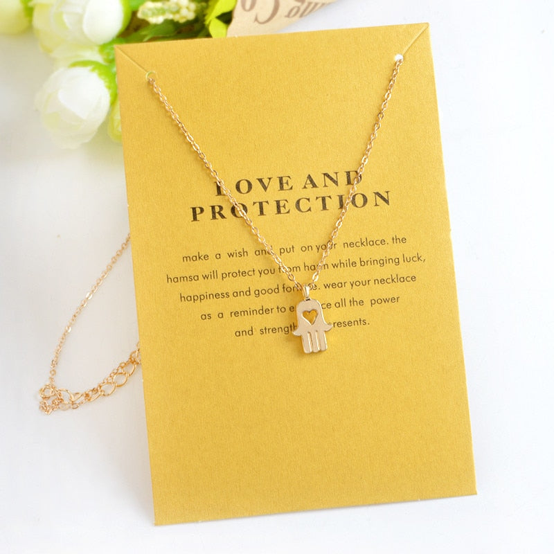 Simple Hollow Triangle Fatima Palm with Heart Three Wishes Stars Pendant Necklace Gold Silver Minimalist Mini collar collier