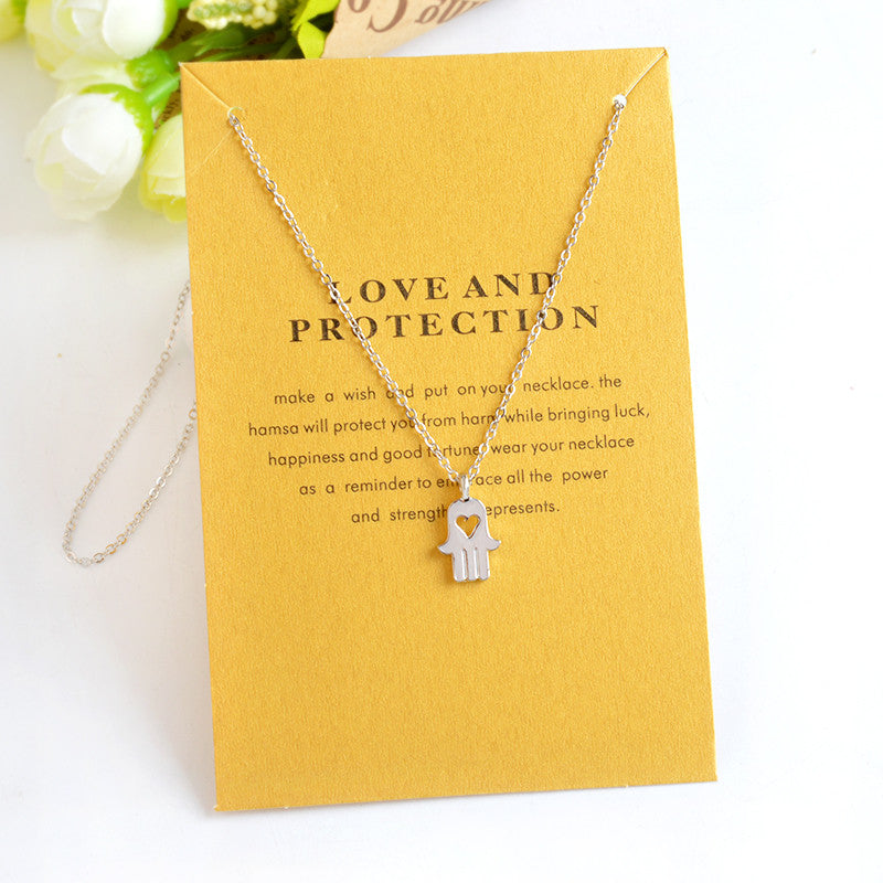 Simple Hollow Triangle Fatima Palm with Heart Three Wishes Stars Pendant Necklace Gold Silver Minimalist Mini collar collier
