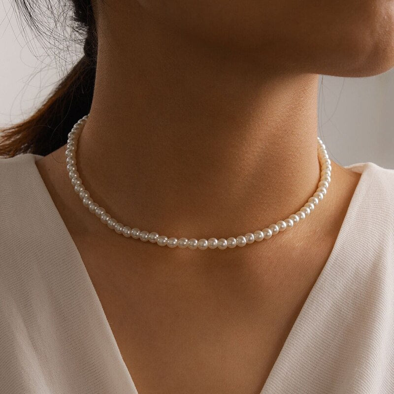 Simple Imitation Pearl Choker Necklace For Women Bridesmaid Short Chain Necklaces Jewelry Gift 2021