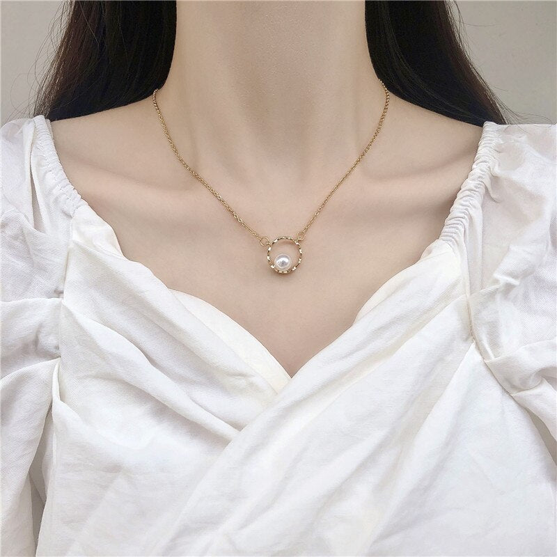 Simple Imitation Pearl Choker Necklace for Girl Women Cute Romantic Short Necklace Gift for Friend  Dropshippin