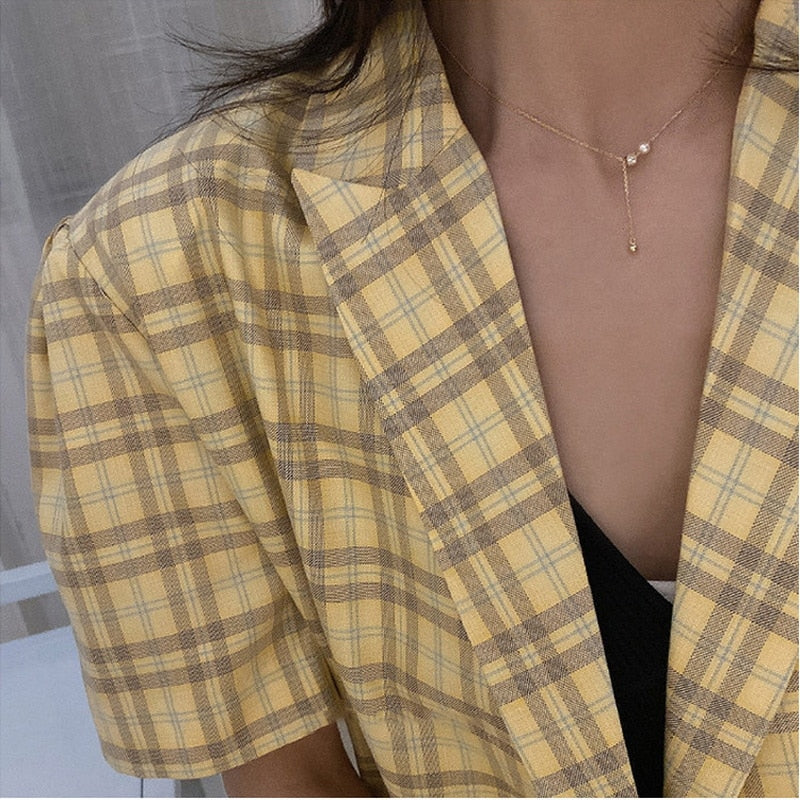 Simple Kpop Pearl Crystal Charm Pendant Necklace Gold Color Chain Choker Necklace Women Jewelry 2021 Collar