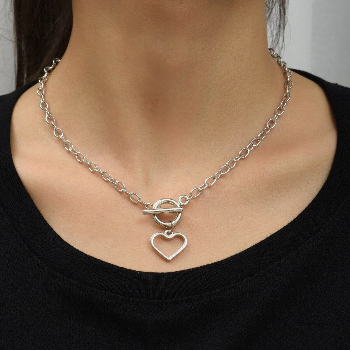 Simple Love Heart Pendant Choker Necklace for Women Clavicle Thick Chain Female Jewelry Gift