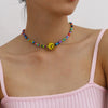 Simple Multicolor Acrylic Beads Necklace Women Girls Short Necklace Yellow Smile Face Choker Collares Necklace Jewelry