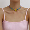 Simple Multicolor Acrylic Beads Necklace Women Girls Short Necklace Yellow Smile Face Choker Collares Necklace Jewelry