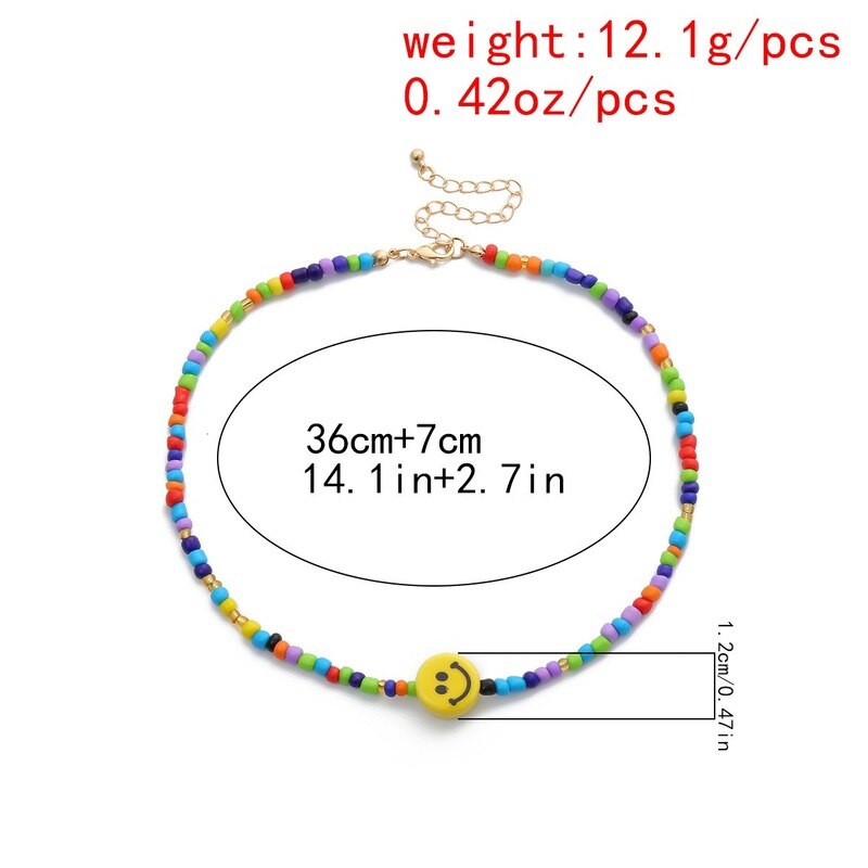 Simple Multicolor Acrylic Beads Necklace Women Girls Short Necklace Yellow Smile Face Choker Collares Necklace Jewelry
