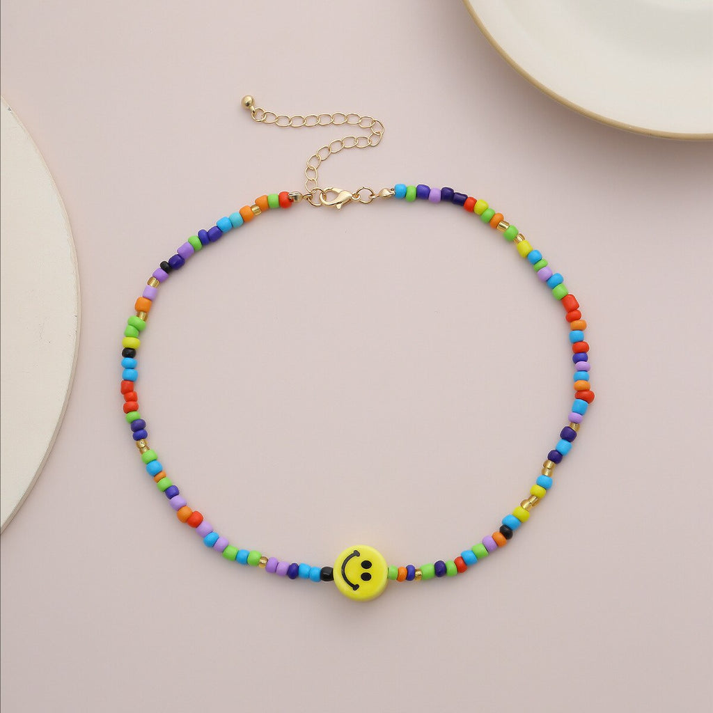 Simple Multicolor Acrylic Beads Necklace Women Girls Short Necklace Yellow Smile Face Choker Collares Necklace Jewelry