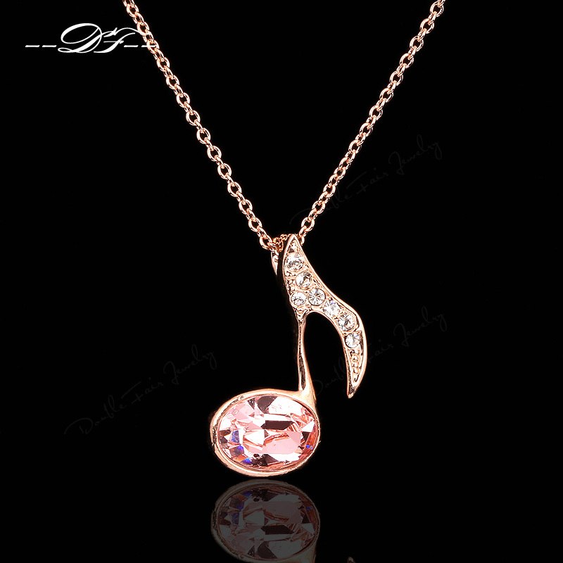 Simple Music Note Vintage Necklaces & Pendants Rose Gold Color Imitation Pink Crystal Party Jewelry For Women Gift DFN110