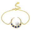 Simple Natural Pearl On Crescent Moon 925 Silver CZ Bracelet