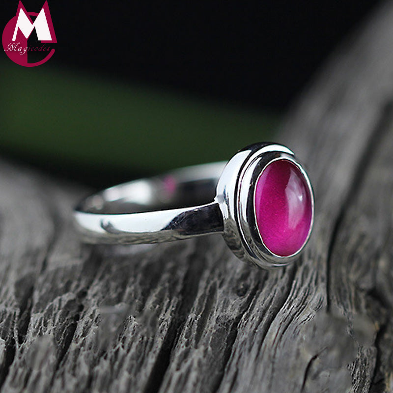 Simple Natural Stone Red Jade Rings For Women 100% 925 Sterling Silver Wedding Party Geometry Punk Gemstone Finger Jewelry SR71