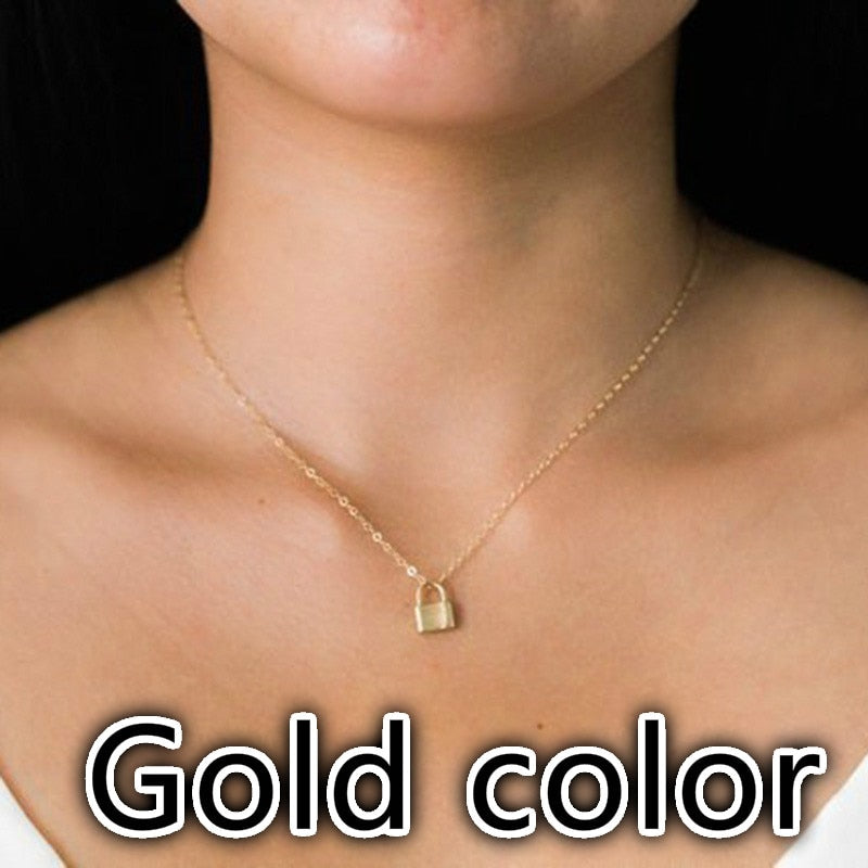 Simple Necklace Woman Lock Choker Necklaces for Ladies Chain Jewelry Girls  Clavicle Gold Color European Alloy Collier
