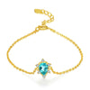 Simple Oval Natural Apatite Flower 925 Silver CZ Bracelet
