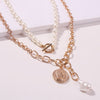 Simple Pearl Bead Chain Necklace All-match Alloy Necklace Creative Coin Pendant Tassel Necklace for Women Fashionable Je