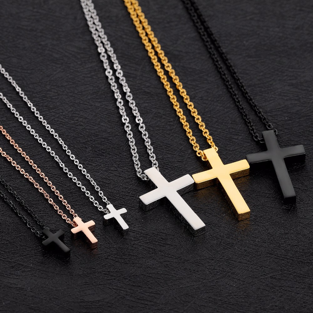Simple Plain Tiny Cross Pendant Necklace in Stainless Steel - Silver, Rose Gold, Black, Gold