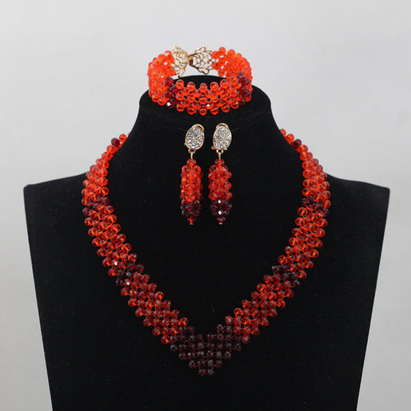 Simple Red and Maroon Fashion Crystal Necklace Set Lady Costume Party African Chunky Jewelry Sets 2020   WD687
