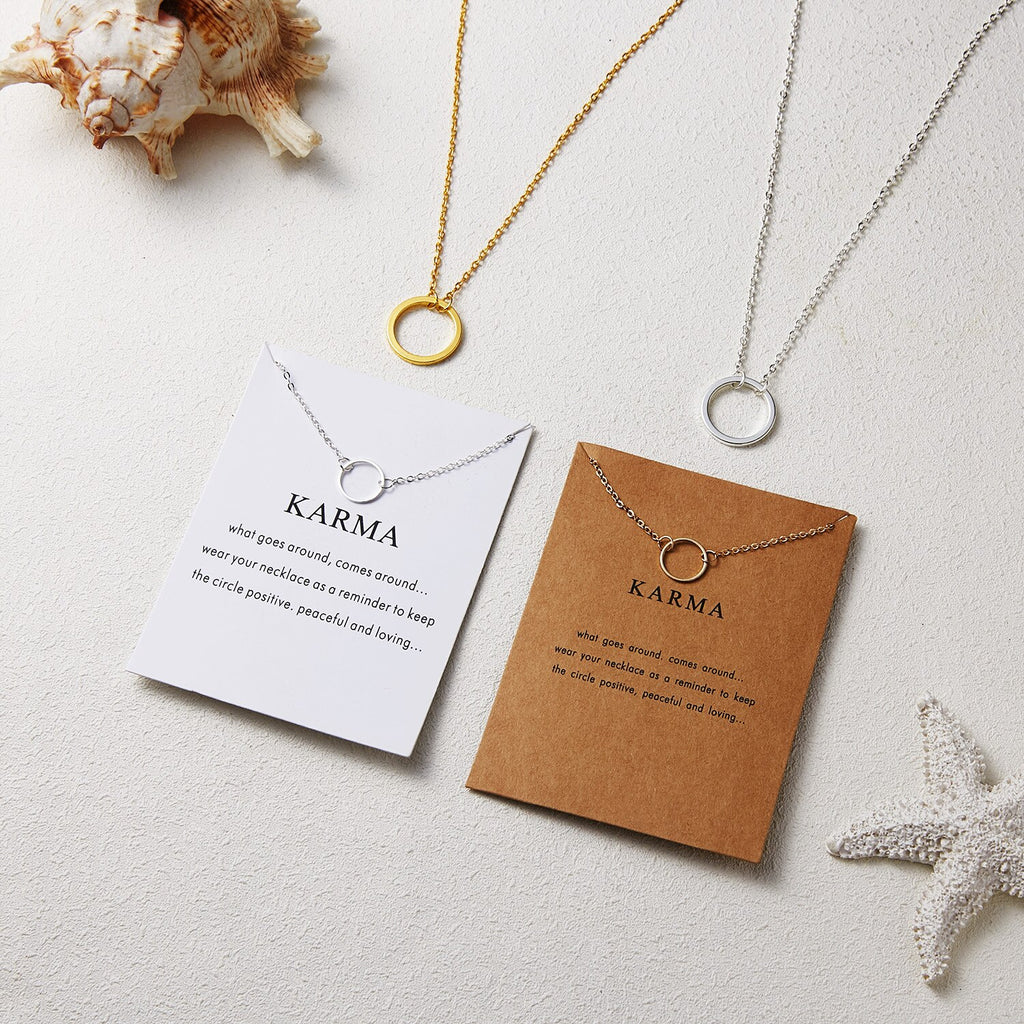 Simple Round Circle Pendant Necklace for Women Korea Necklaces with Karma Card Gold Silver Color Plated Jewelry Gifts